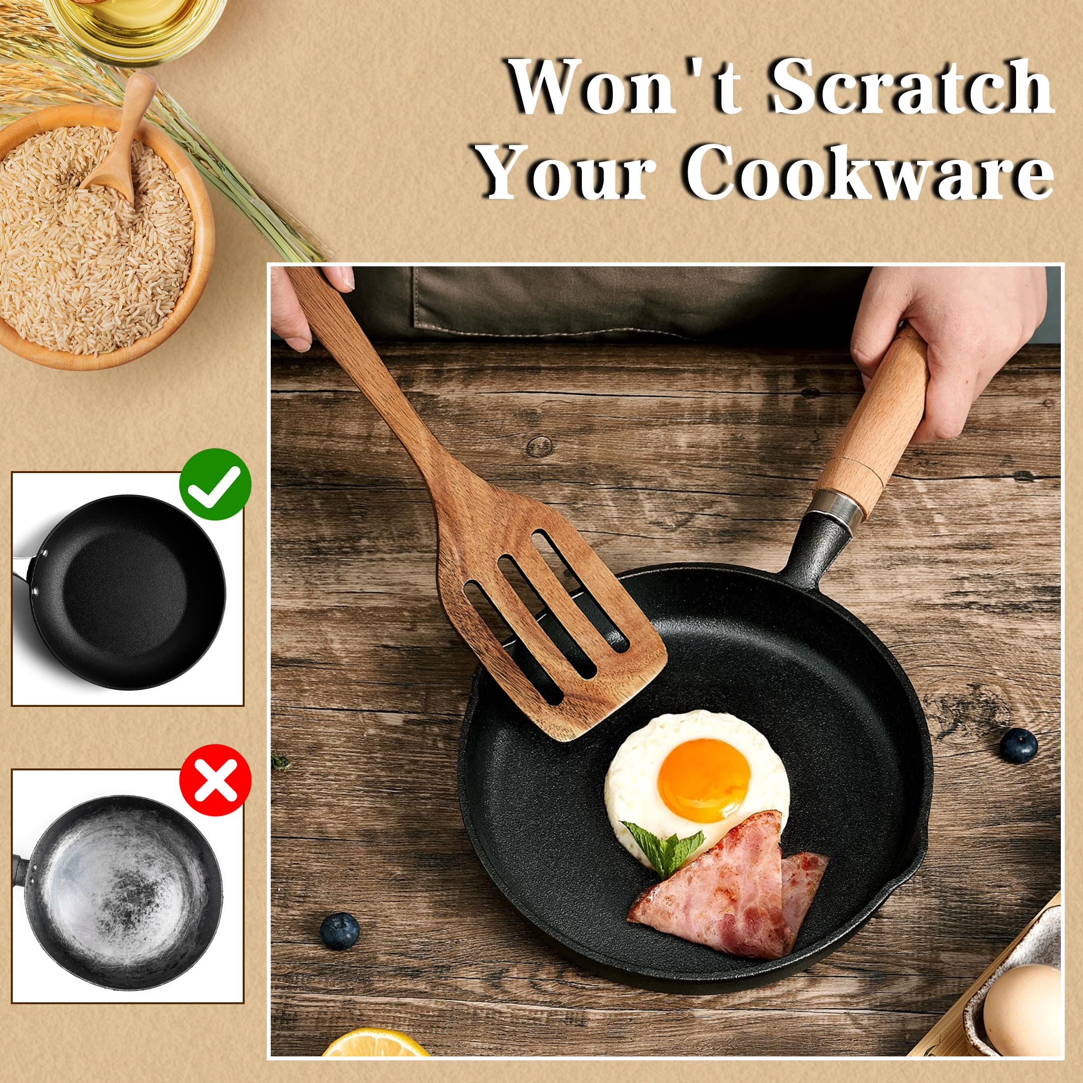 Unokit flat wooden spatula versatile for pancakes and sautéing