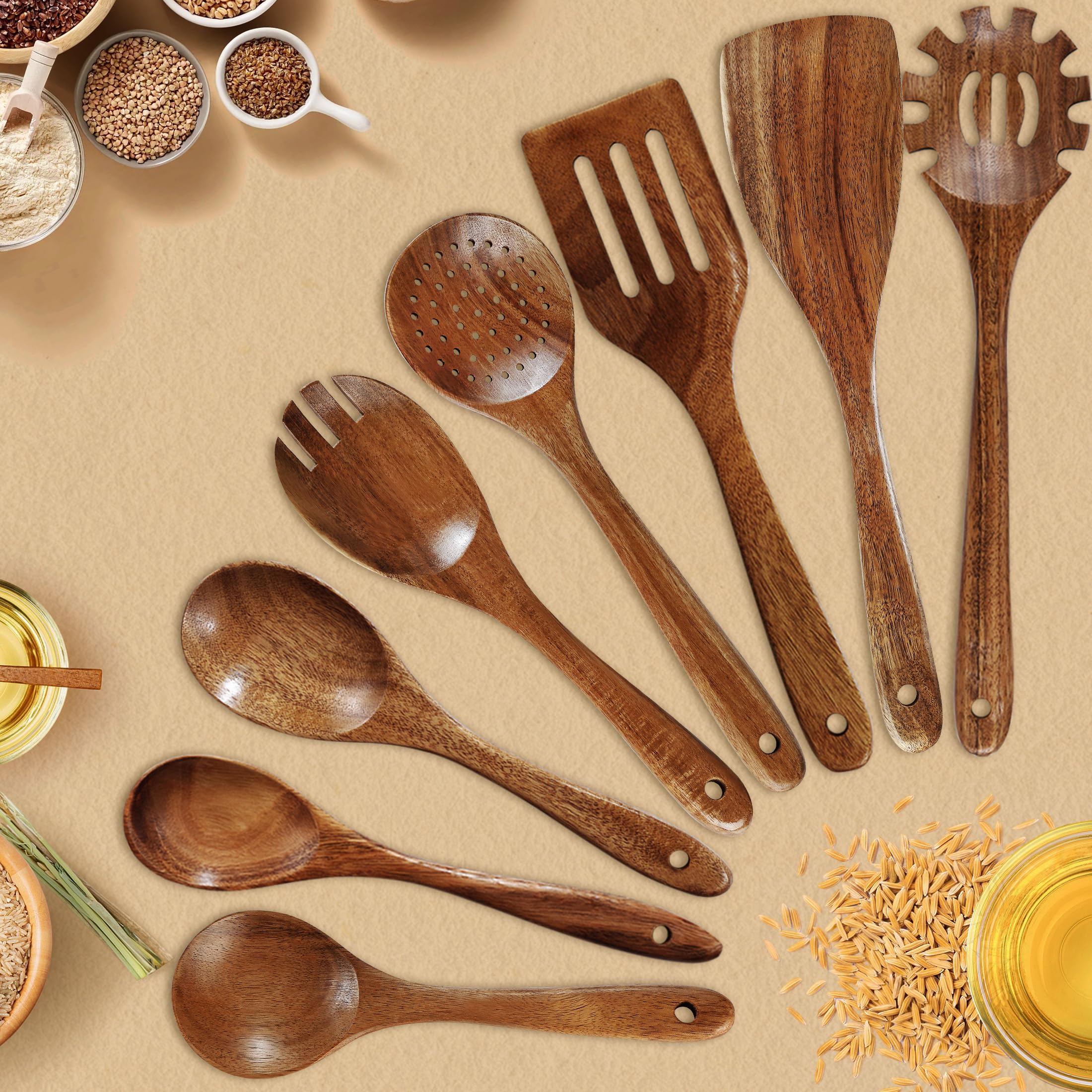 Unokit teak wooden soup ladle with balanced scoop for soups