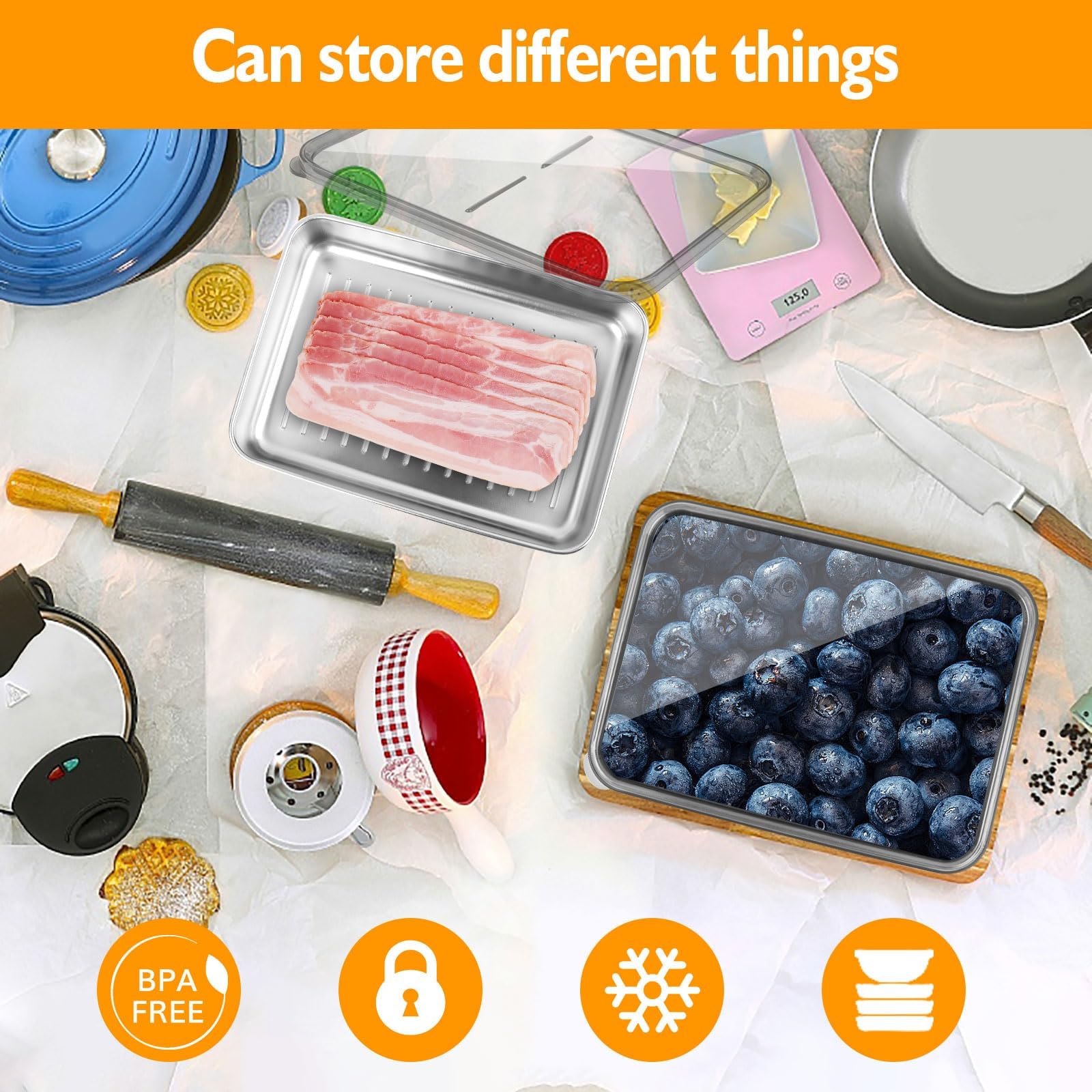 UNVSTIAR stainless steel meat container resists odors and leaks.