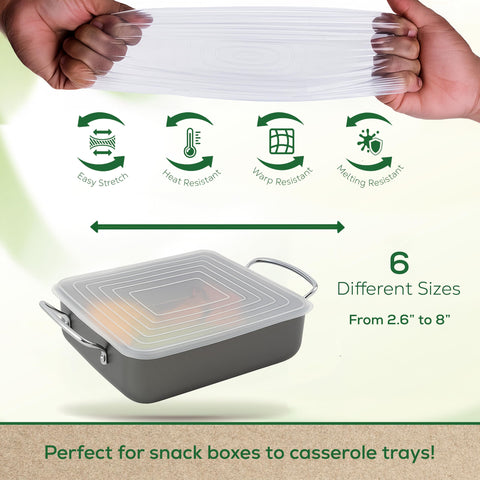 Unwasted lids over containers show versatile size range for various dishes.