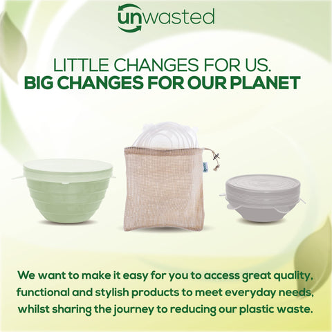 Unwasted silicone lids recyclable packaging with a cotton mesh bag for neat storage.