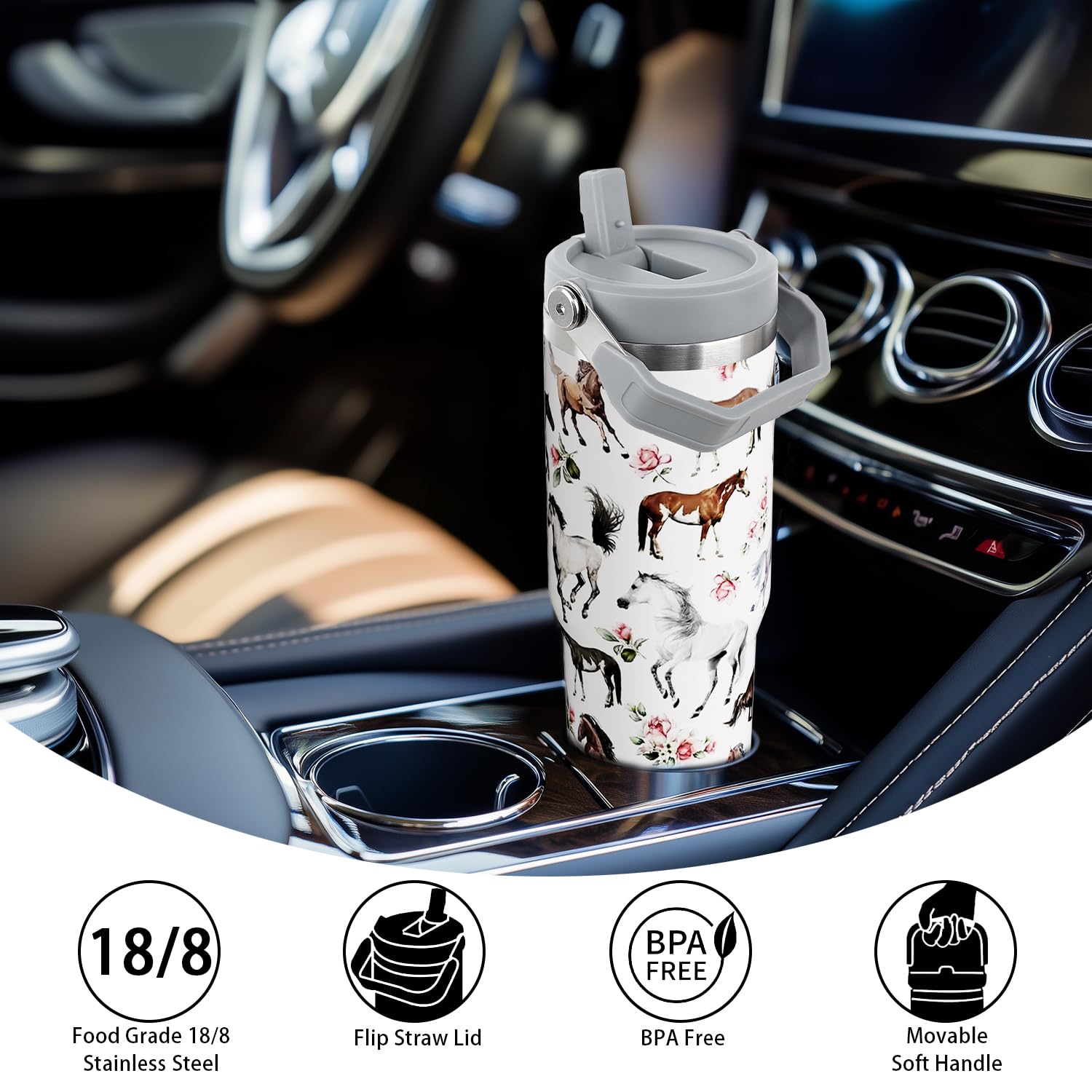 Unyopsa tumbler fits most car cup holders for everyday use.