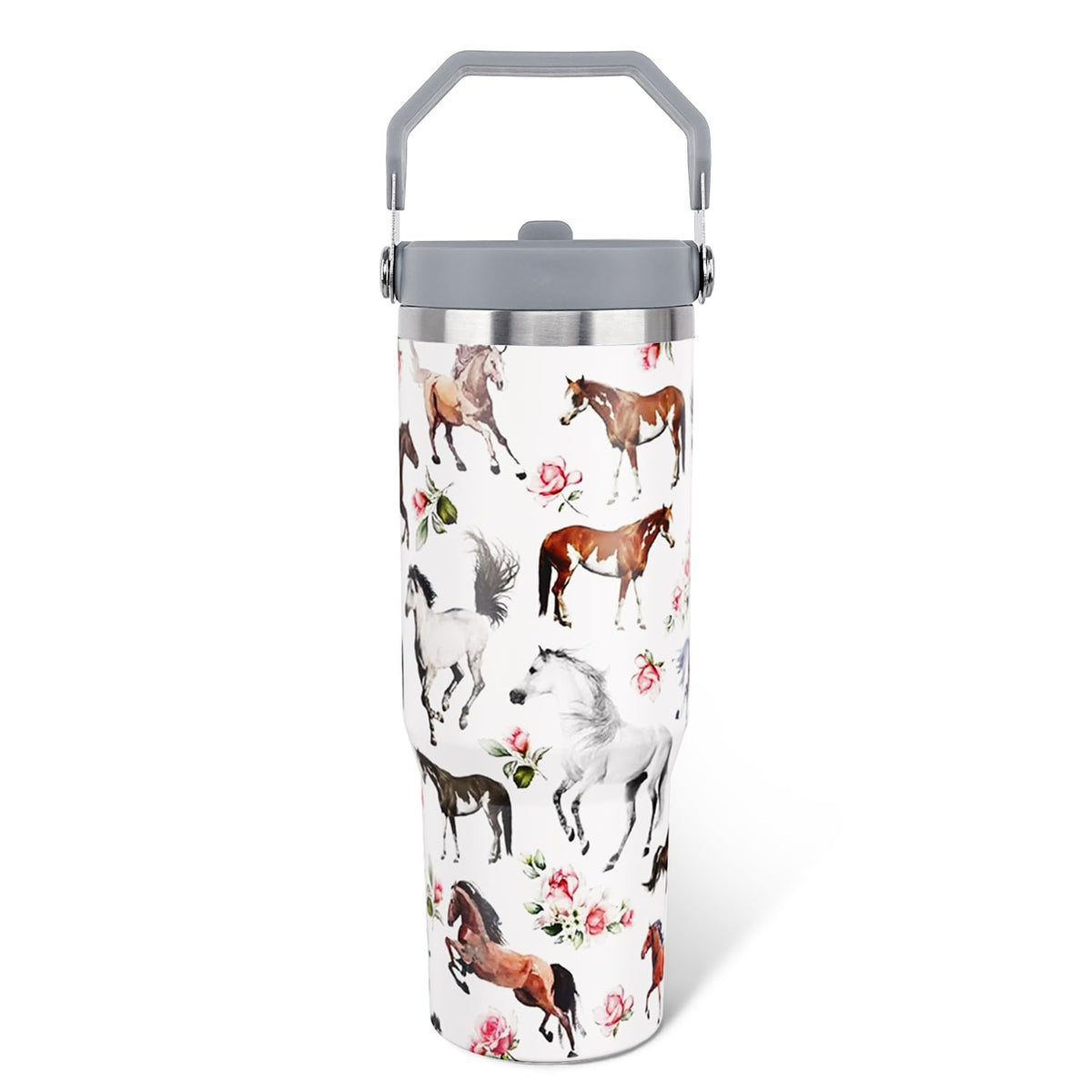 Unyopsa horse tumbler with handle for easy, on-the-go hydration.