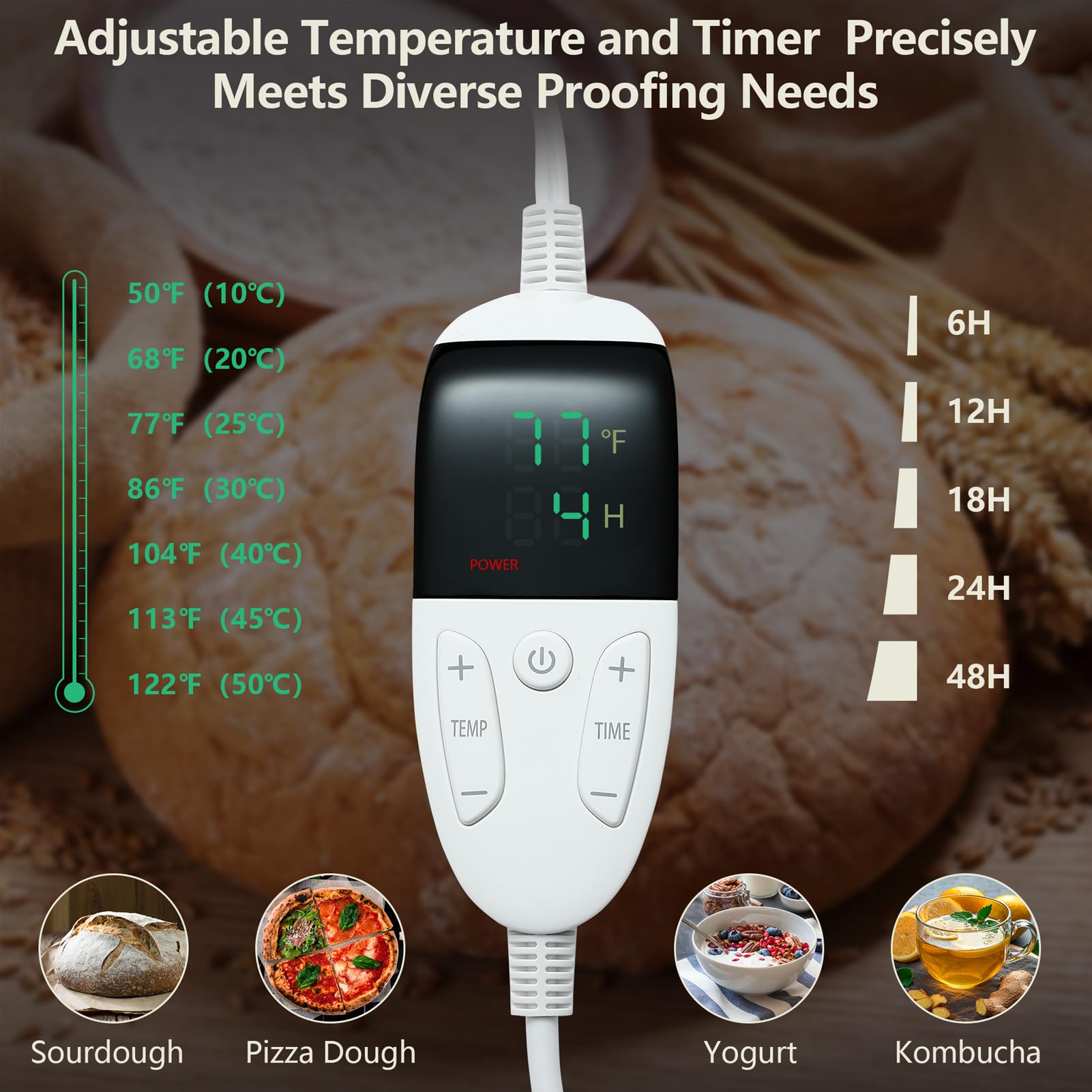 Acrylic window with hygrometer lets you monitor dough without opening lid.