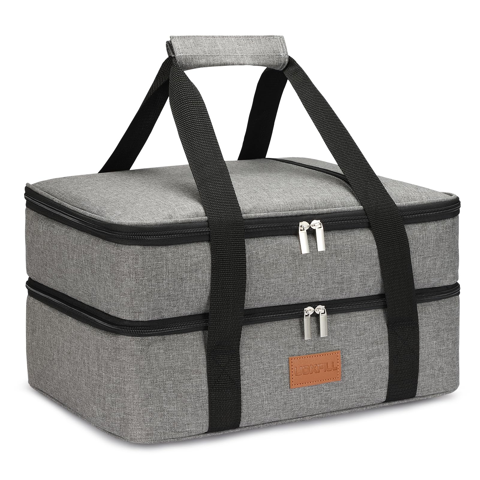 Uoxfill insulated lunch bag with dual compartments ideal for hot or cold meals.