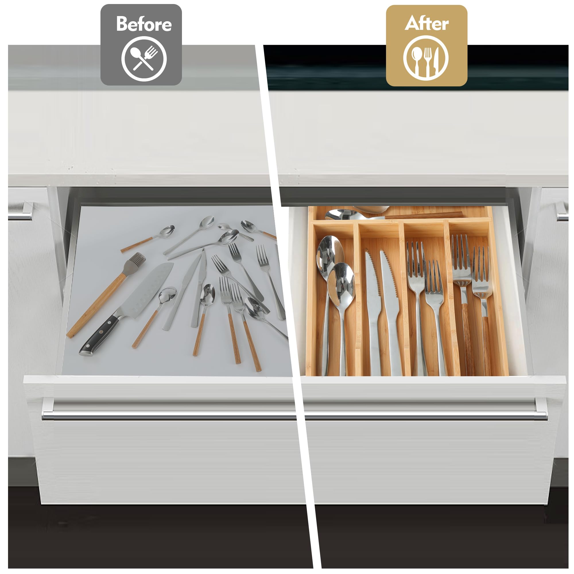 Upassion organizer in a narrow drawer showing space-saving fit