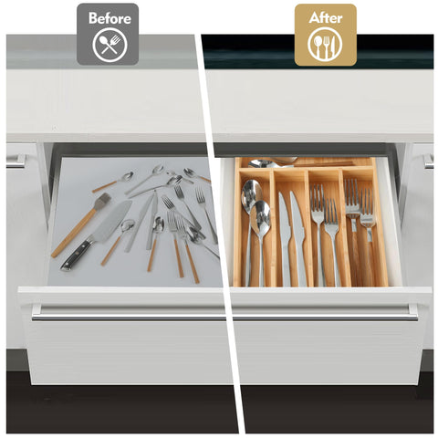 Upassion organizer in a narrow drawer showing space-saving fit