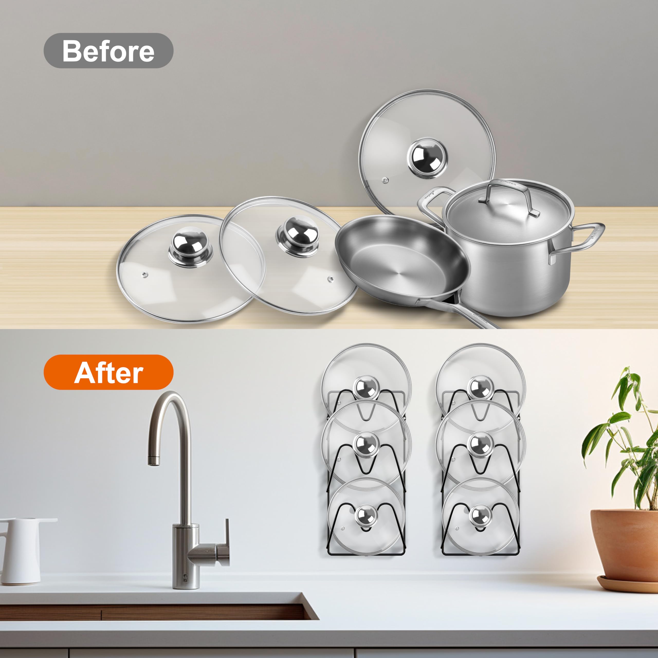 UpChoNice kitchen lid storage system simplifies cooking prep and organization.