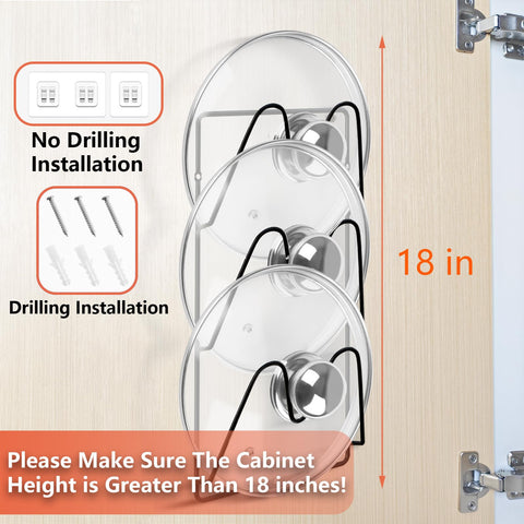 UpChoNice pot lid rack on door saves cabinet space and reduces clutter.