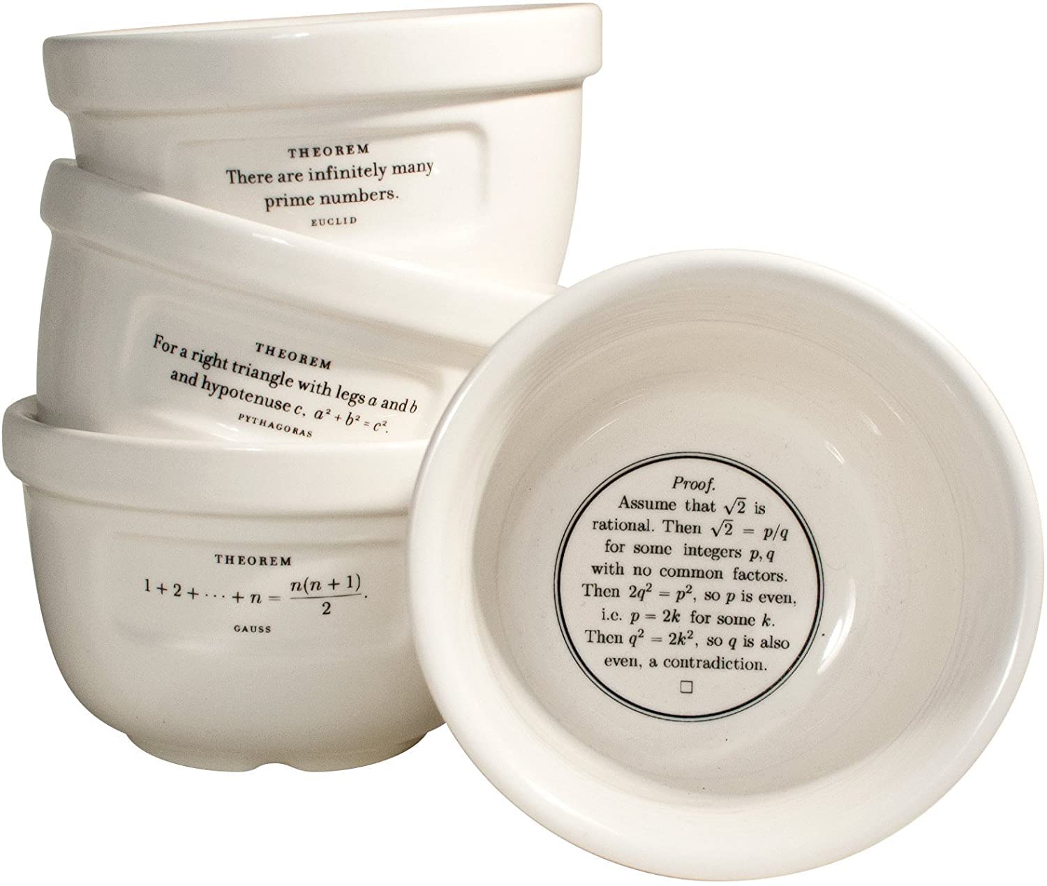 The Unemployed Philosophers Guild proof pudding bowls with Euclid proofs for smart dessert moments