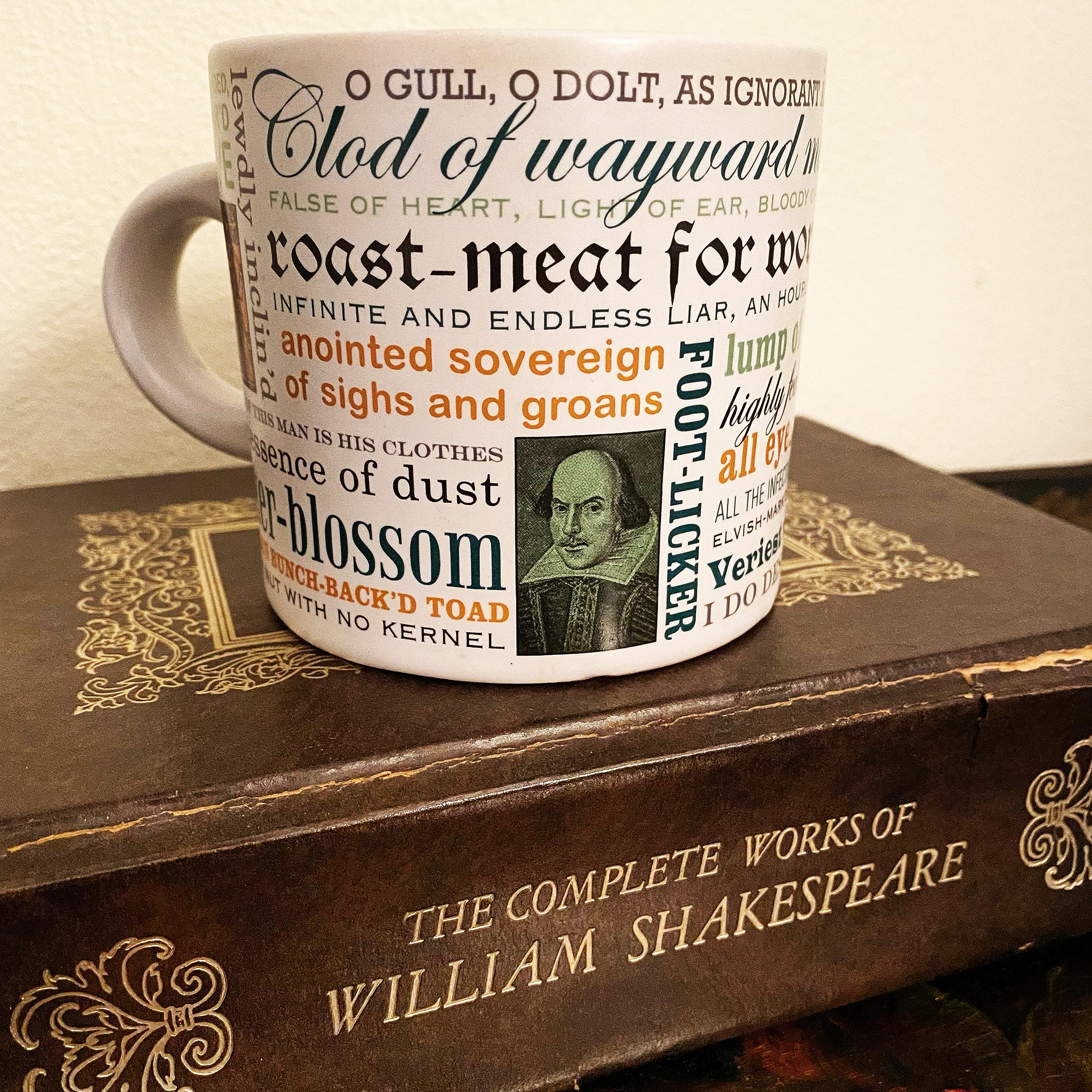 The Unemployed Philosophers Guild Mug close-up shows varied typography.