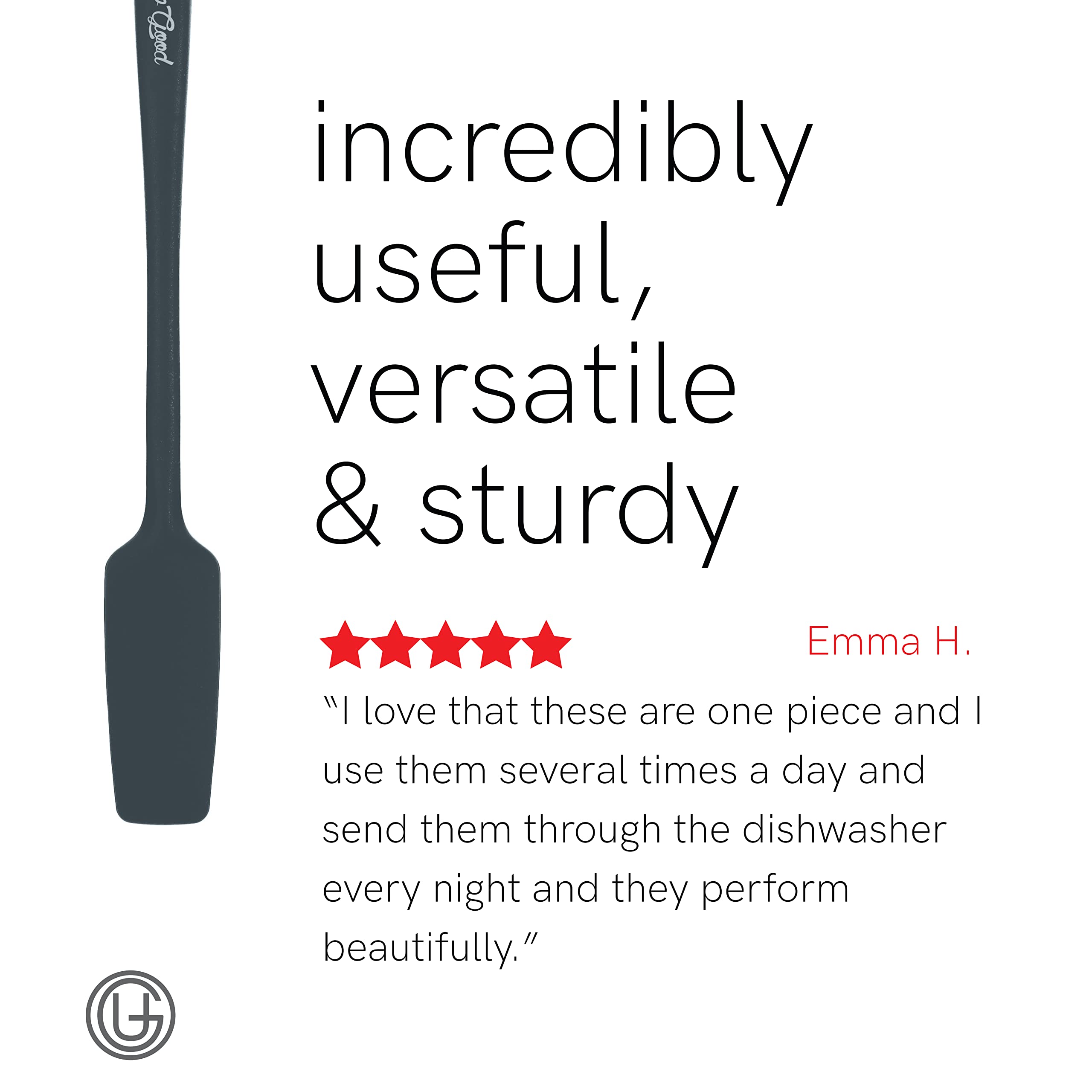 UpGood grey spatula set detail emphasizes soft edges and durability