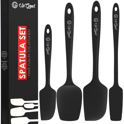 UpGood four-piece silicone spatula set in black for versatile nonstick cooking.