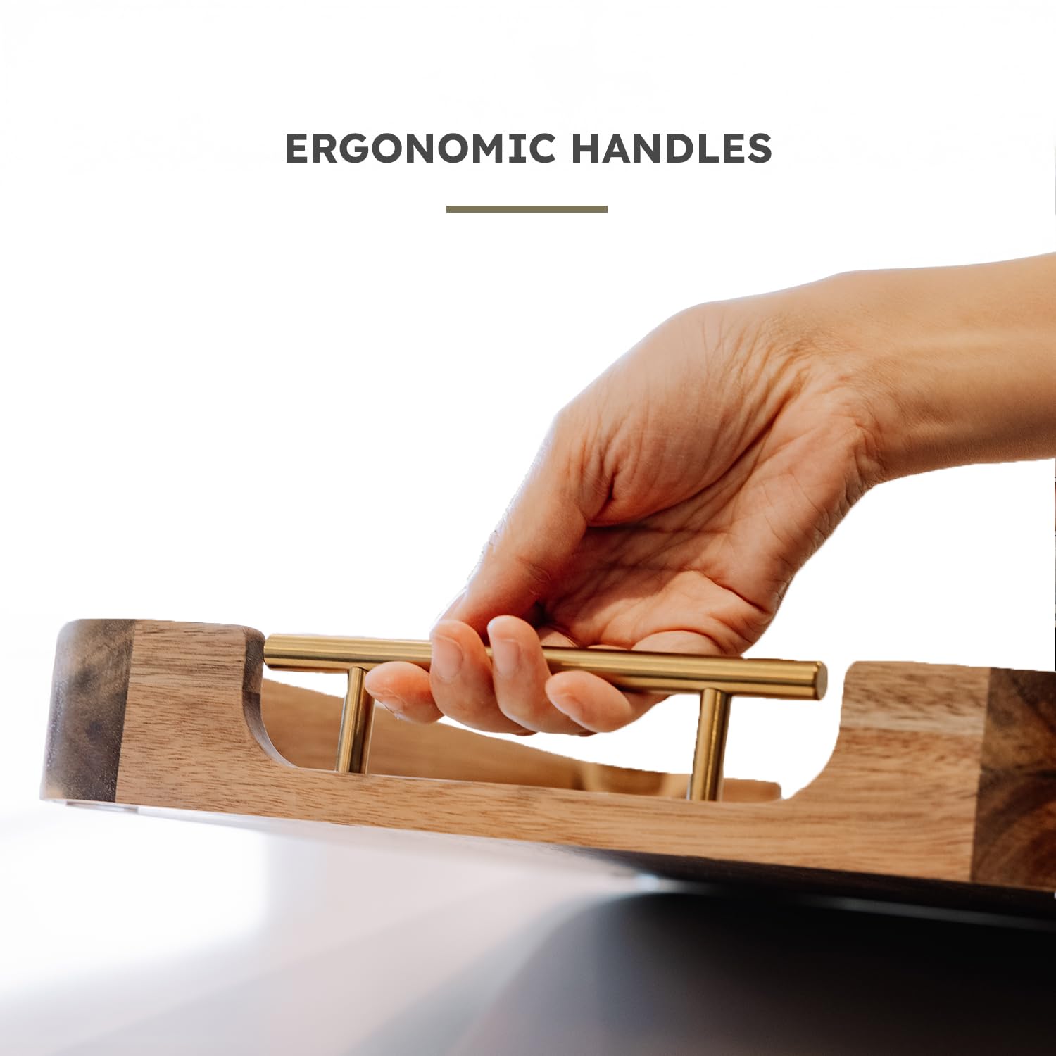 Upper Acacia Wood Ottoman Tray features a wipe-clean finish for everyday maintenance.
