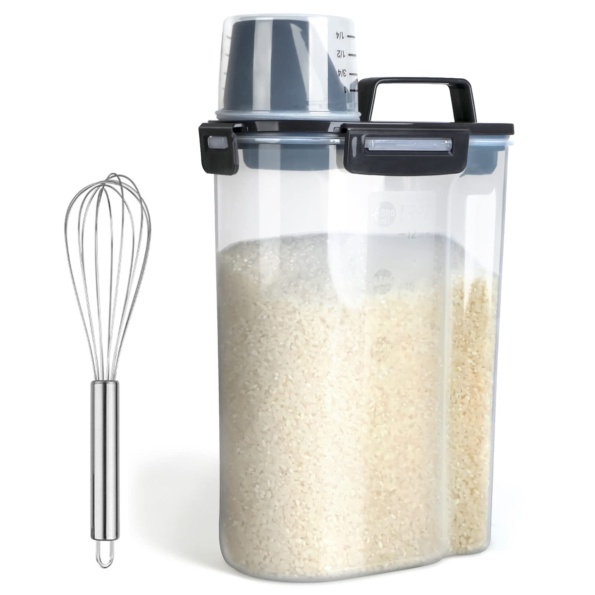 Uppetly rice container with pour spout for easy portioning and freshness