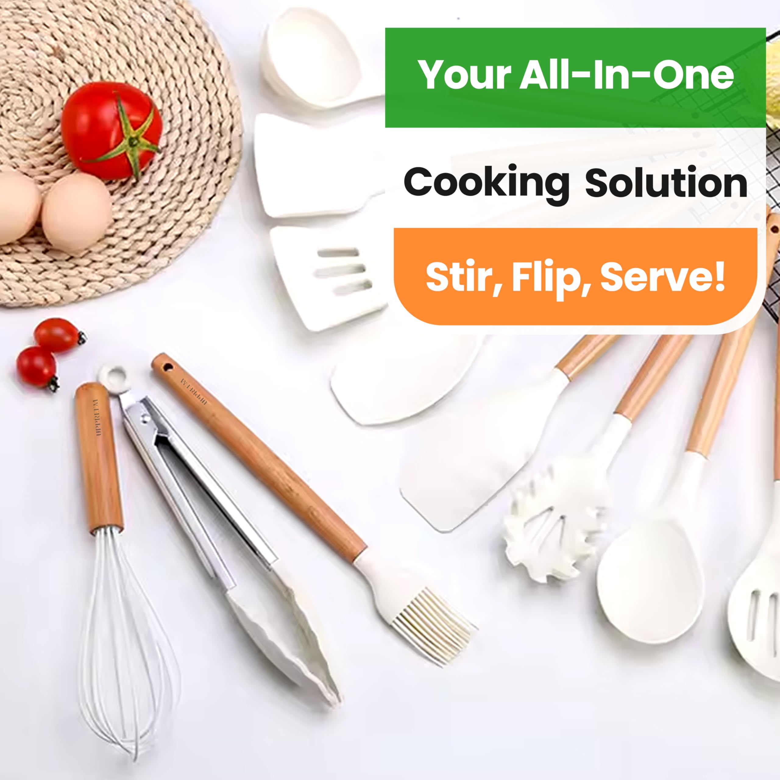 UPPREEM beige utensils kit suited for everyday kitchen use.