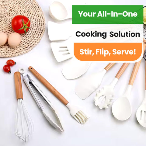 UPPREEM beige utensils kit suited for everyday kitchen use.