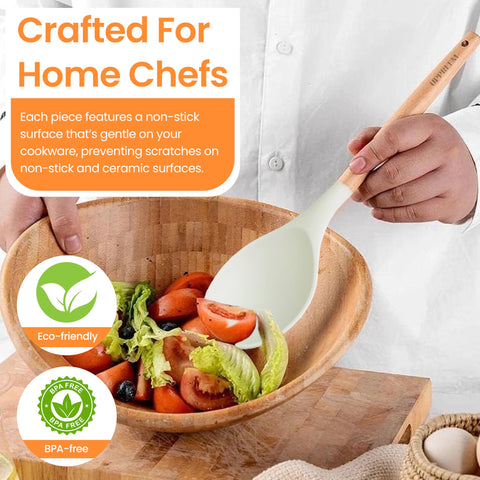 UPPREEM beige wooden-handled spatulas with ergonomic grip.