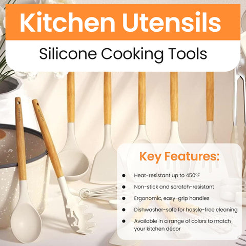 UPPREEM silicone spoons with wooden handles for comfortable stirring.