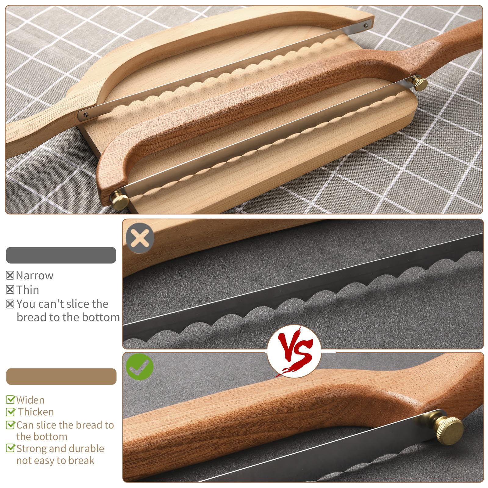 Uprichya bread knife solid sapele wood handle feels sturdy and balanced