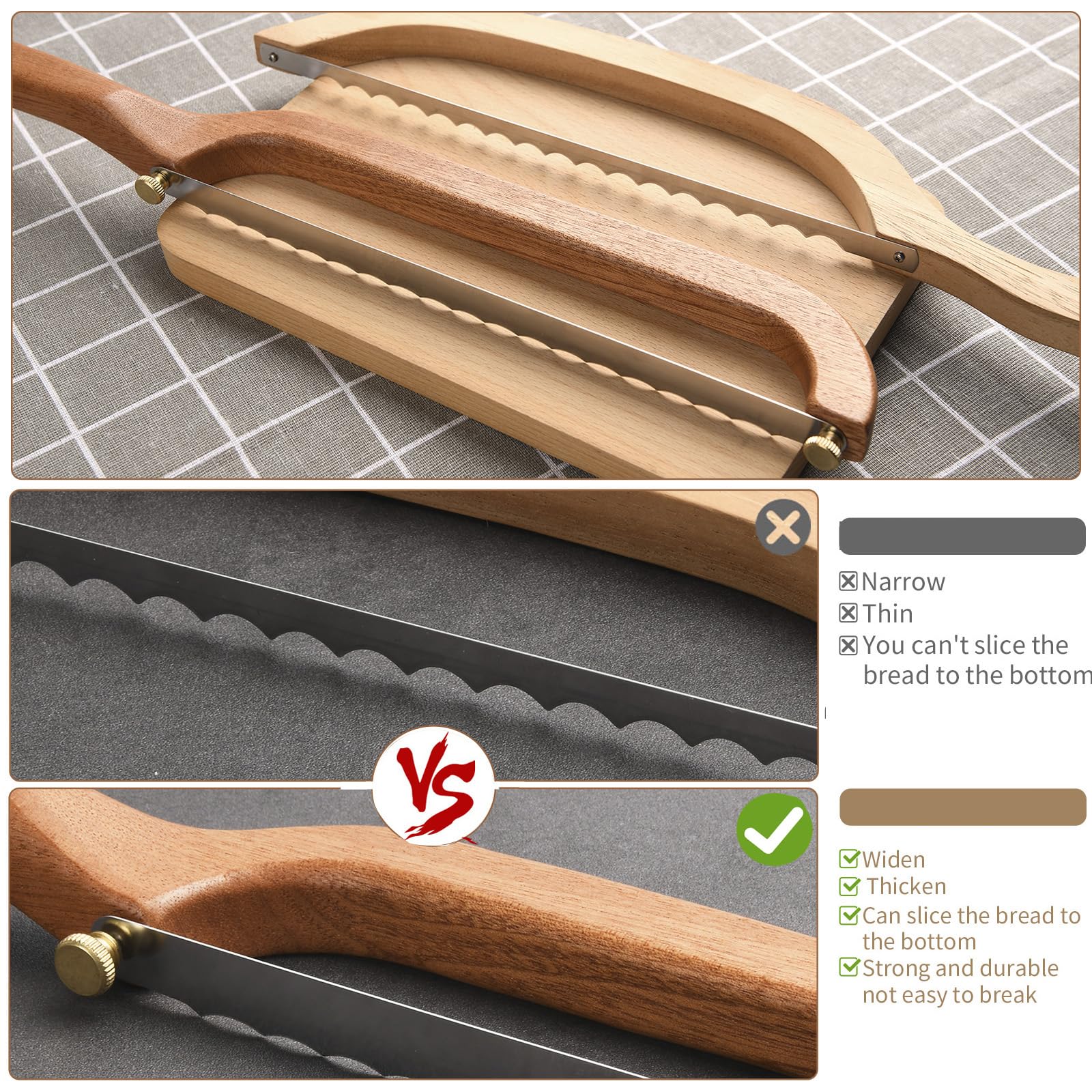 Uprichya curved blade slicing through crusty loaves smoothly.