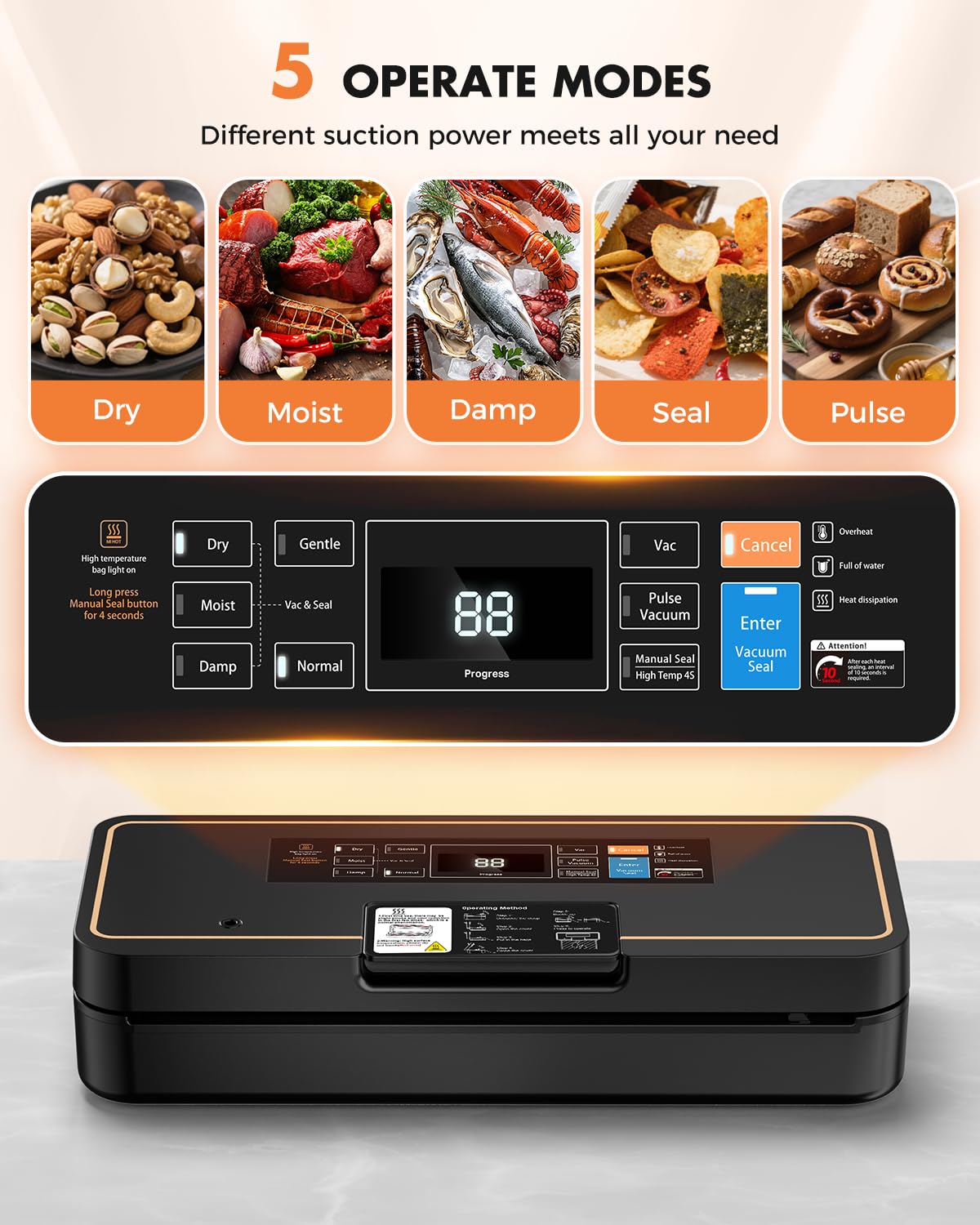 UPRUBE vacuum sealer 11-inch seal bar fits thick bags for durable seals.
