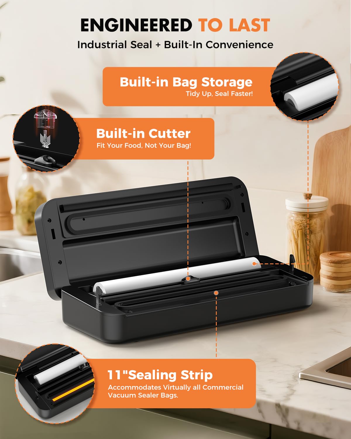 UPRUBE vacuum sealer digital timer display helps track sealing progress.