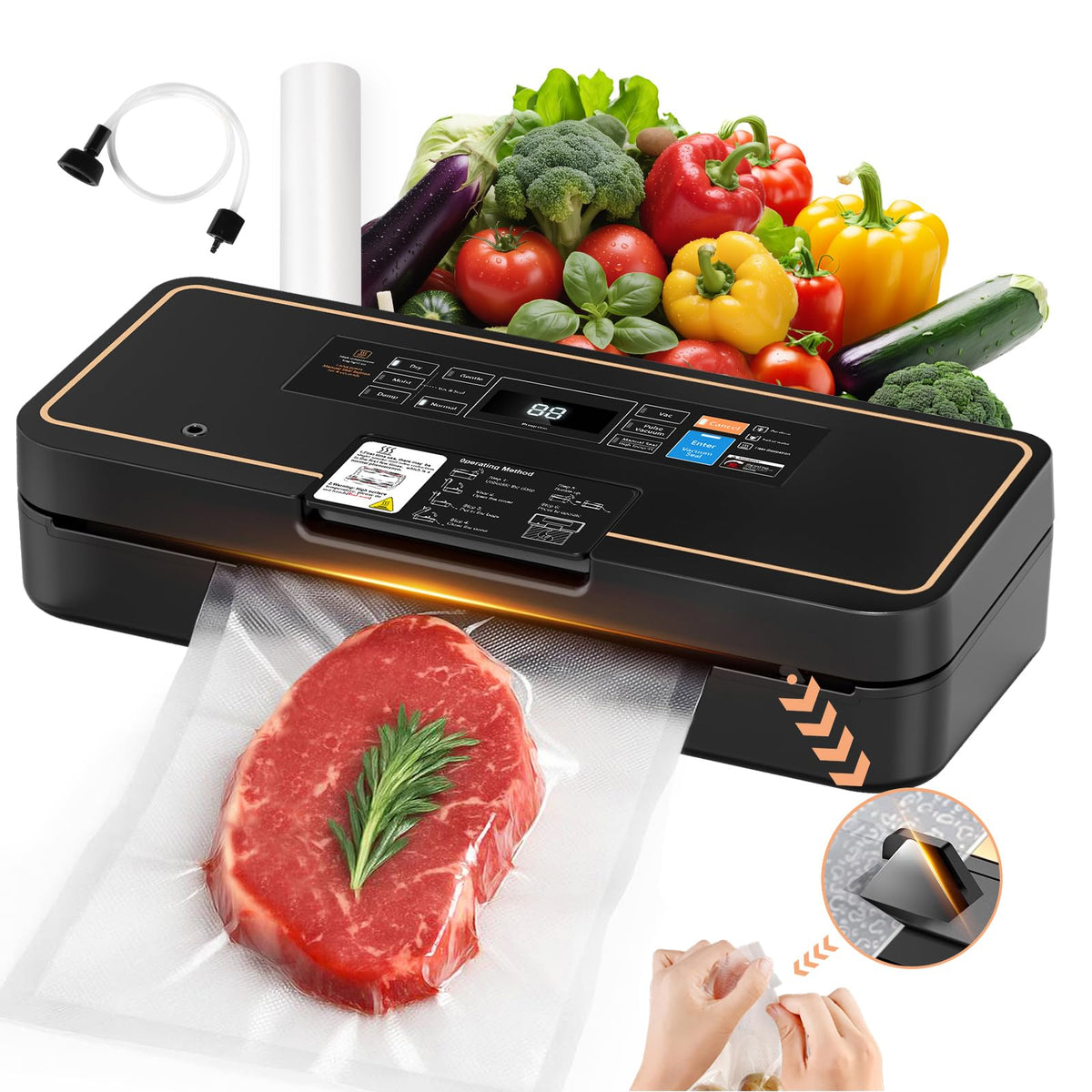 UPRUBE vacuum sealer front panel with intuitive controls for fast, precise sealing.