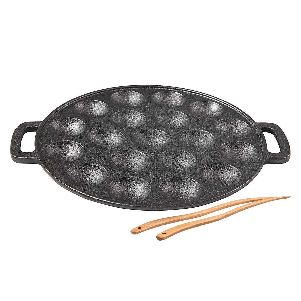 Upstreet 19-hole aebleskiver pan front view for batch treats.