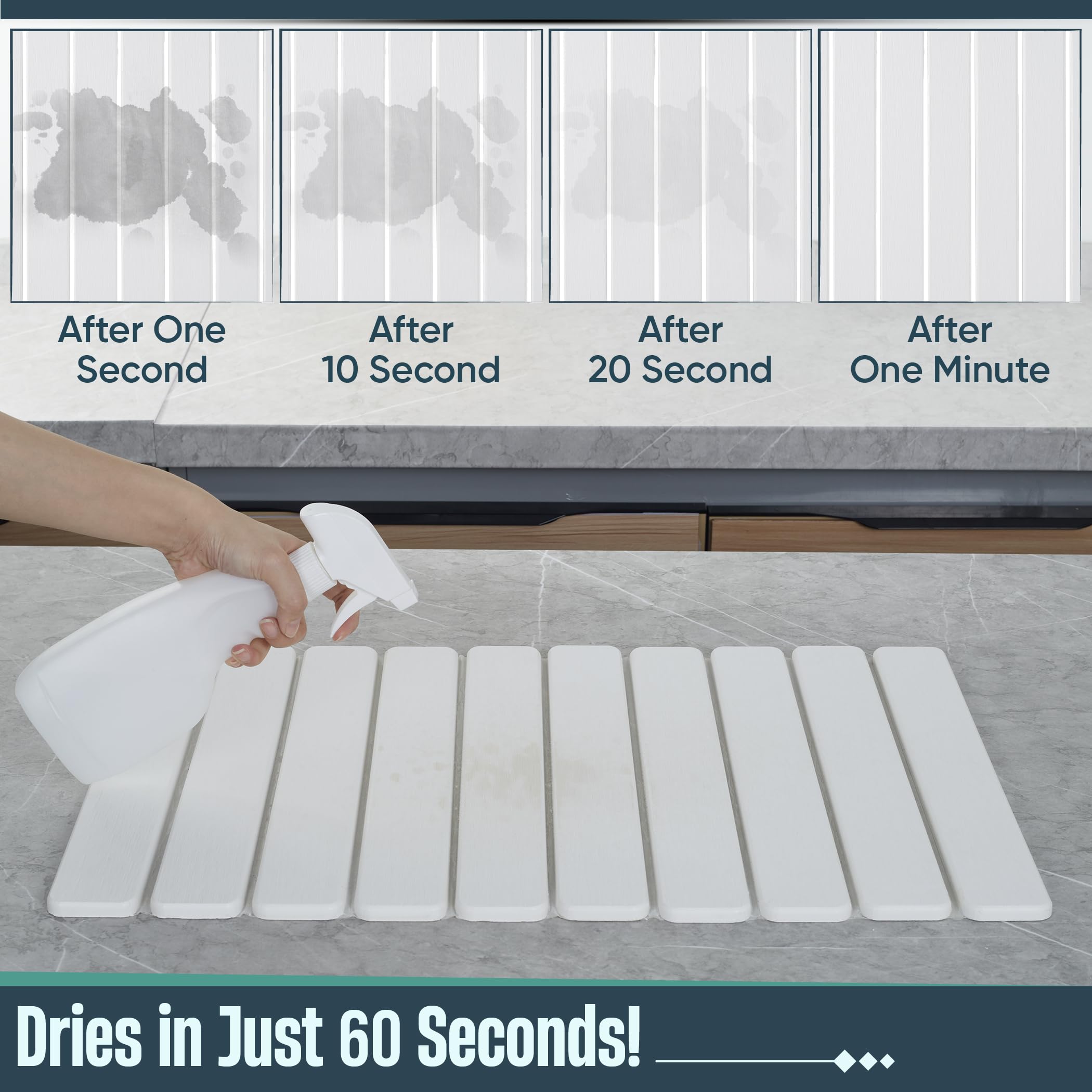 UPTIMAZ Stone Drying Mat anti-slip pad keeps the mat secure on countertops.