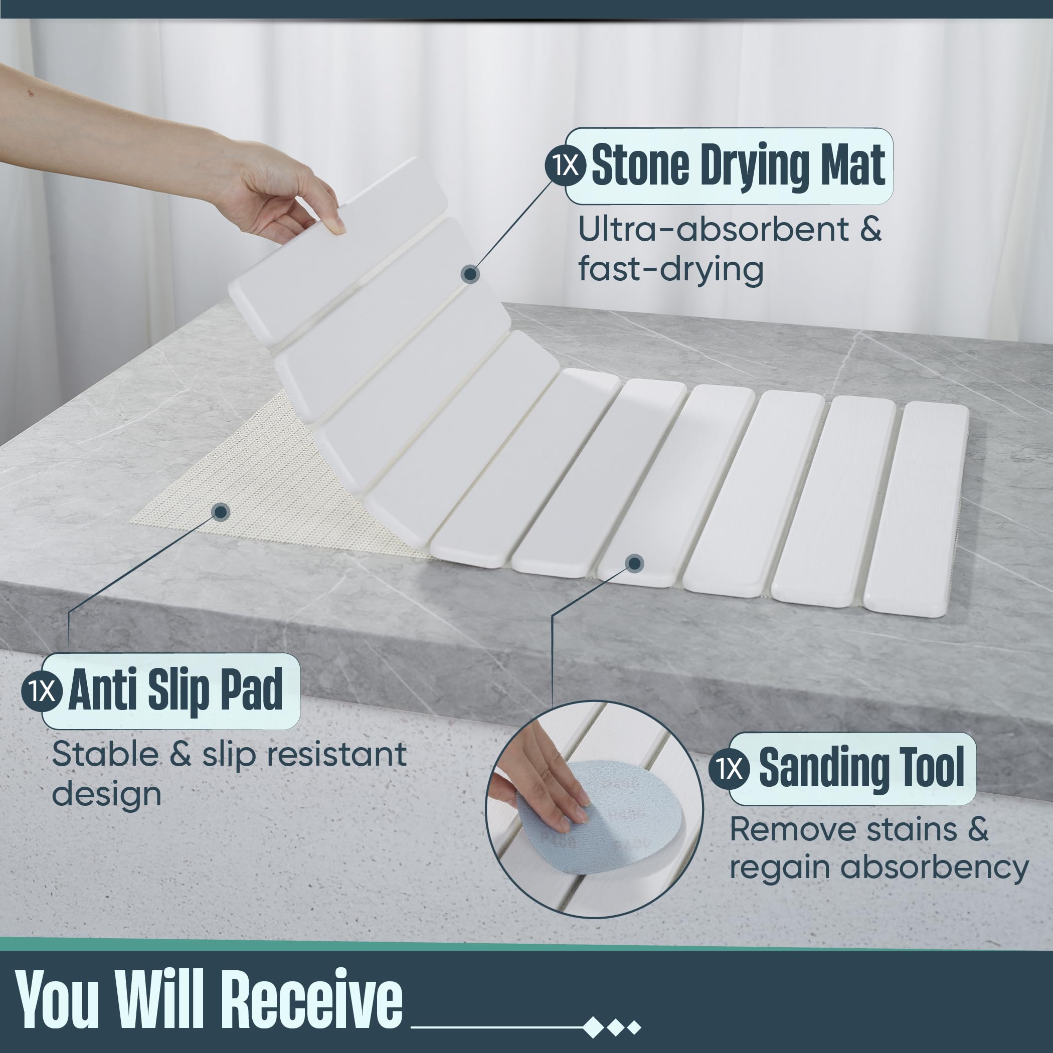 UPTIMAZ Stone Drying Mat folded storage offers compact, space-saving convenience.