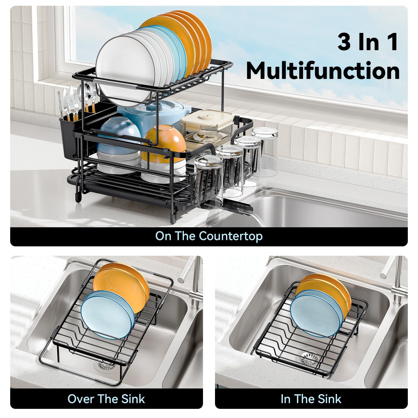 Urackify bottom tier stores bowls and mugs for organized drying