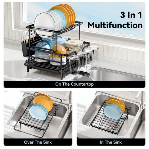 Urackify bottom tier stores bowls and mugs for organized drying