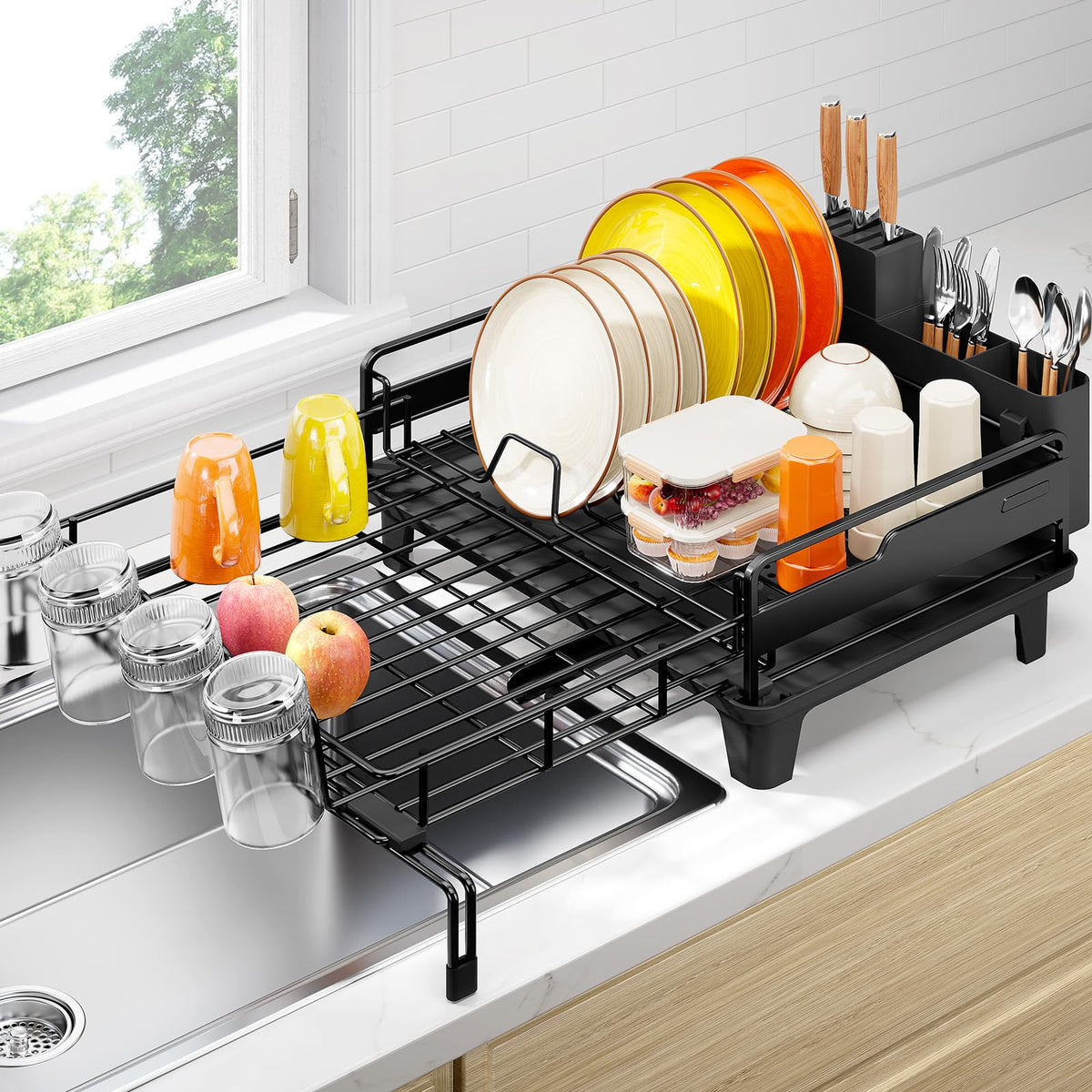 Urackify dish drying rack extended length fits larger sinks