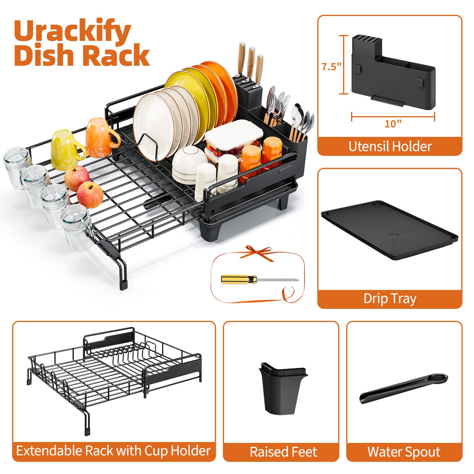 Urackify large capacity holds plates, bowls, cups