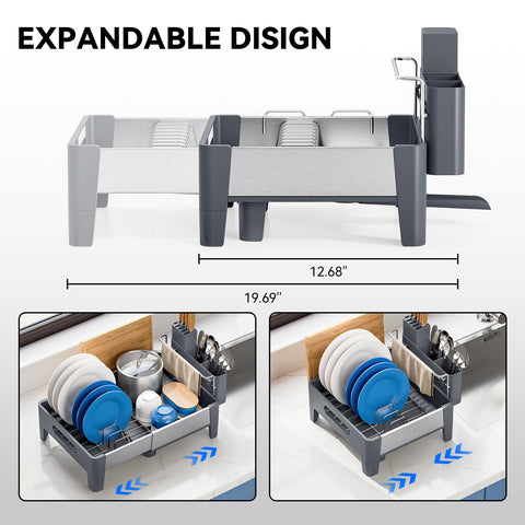 Urackify dish rack with cutting board rack keeps prep tools organized