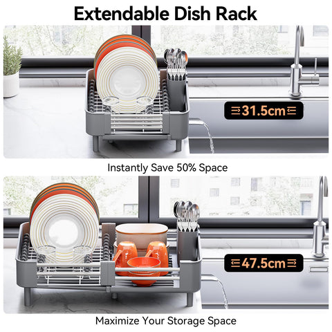 Urackify dish rack organizer holds plates, bowls, and mugs for organized drying