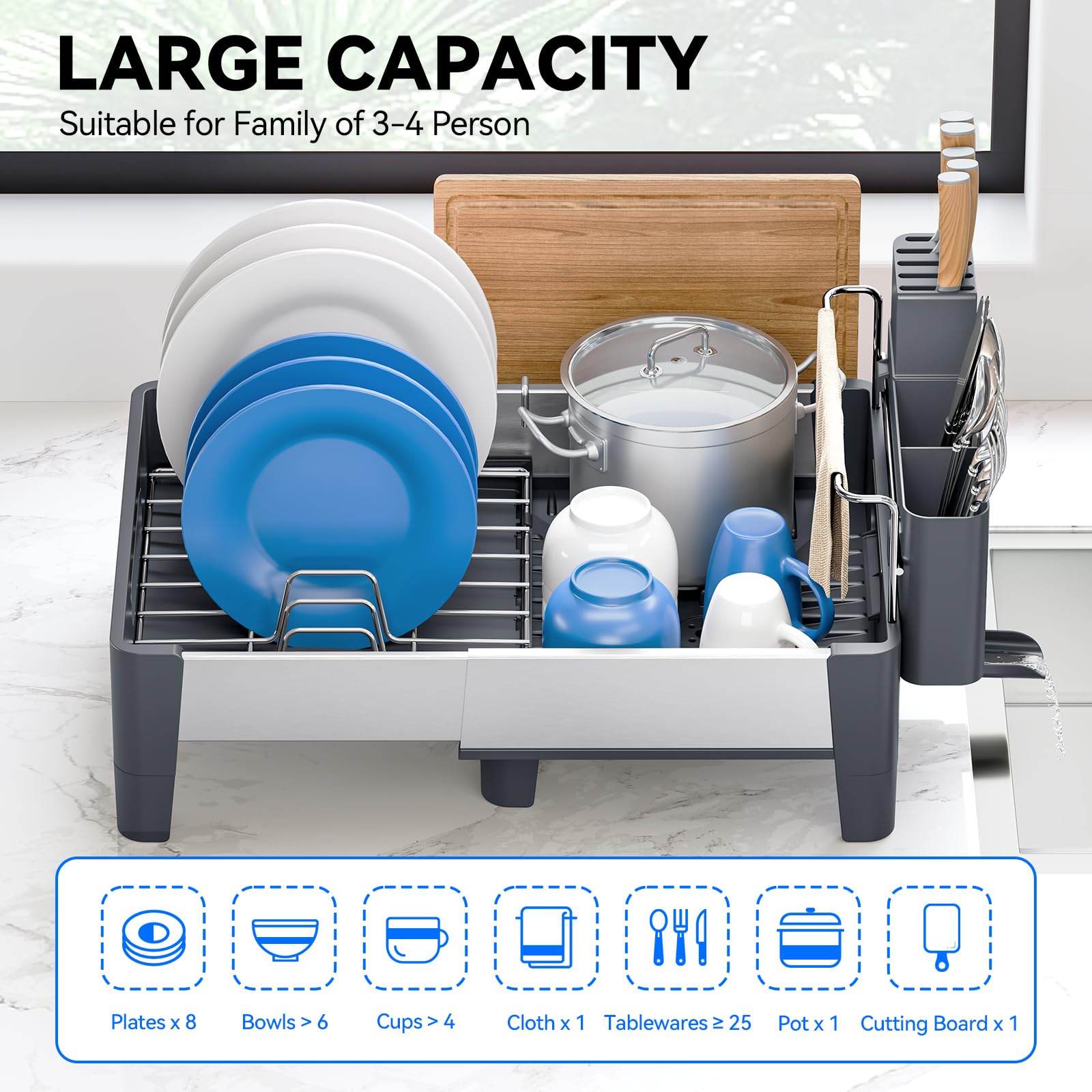 Urackify expandable rack retracted view for compact sink-side storage