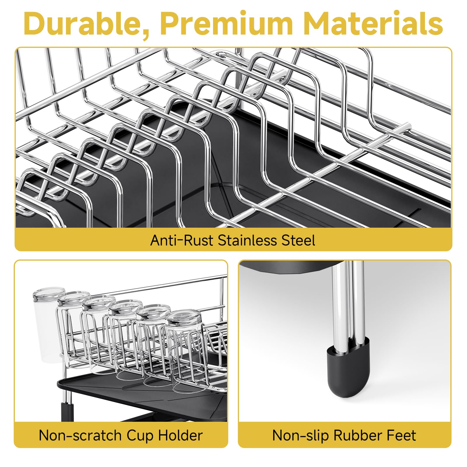 Urackify large-capacity dish rack with multiple compartments for utensils and dishes