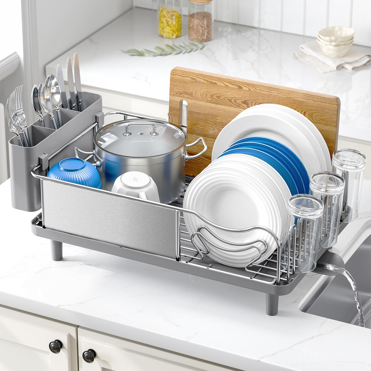 Urackify stainless-steel dish drying rack large-capacity keeps dishes organized after meals.