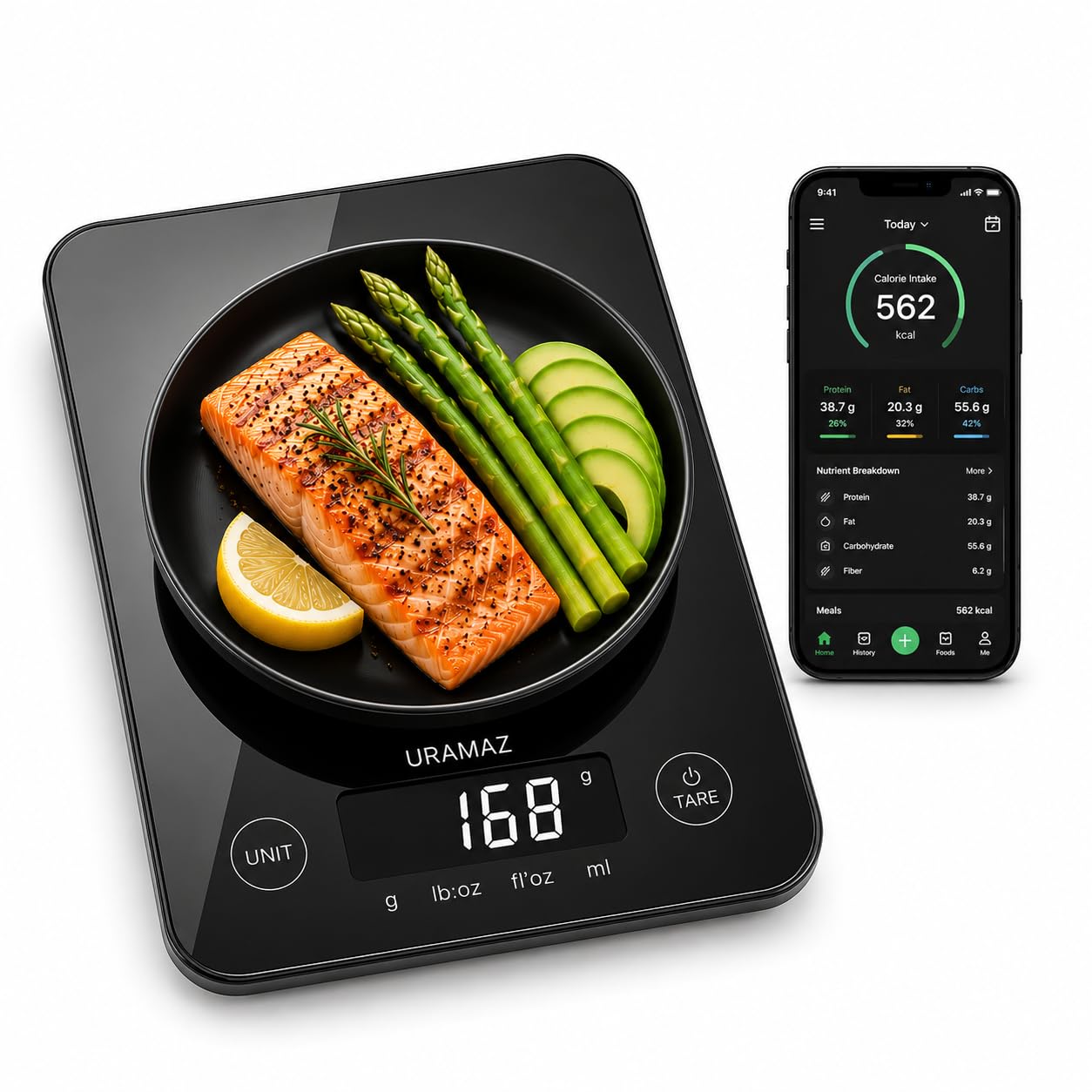 URAMAZ báscula inteligente de cocina con pantalla digital para lectura rápida y control de porciones