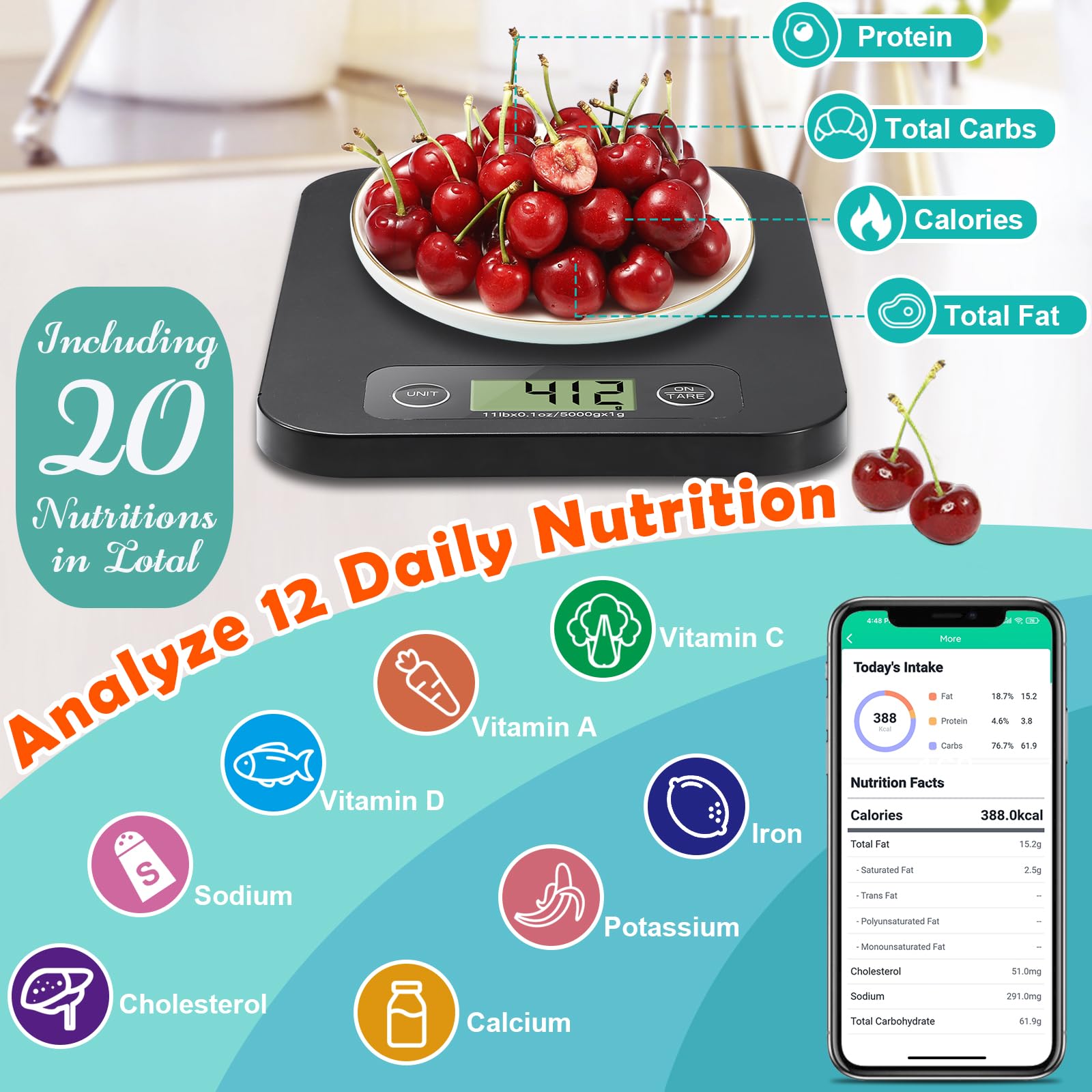 URAMAZ Food Scale barcode-scan feature adds items from the database