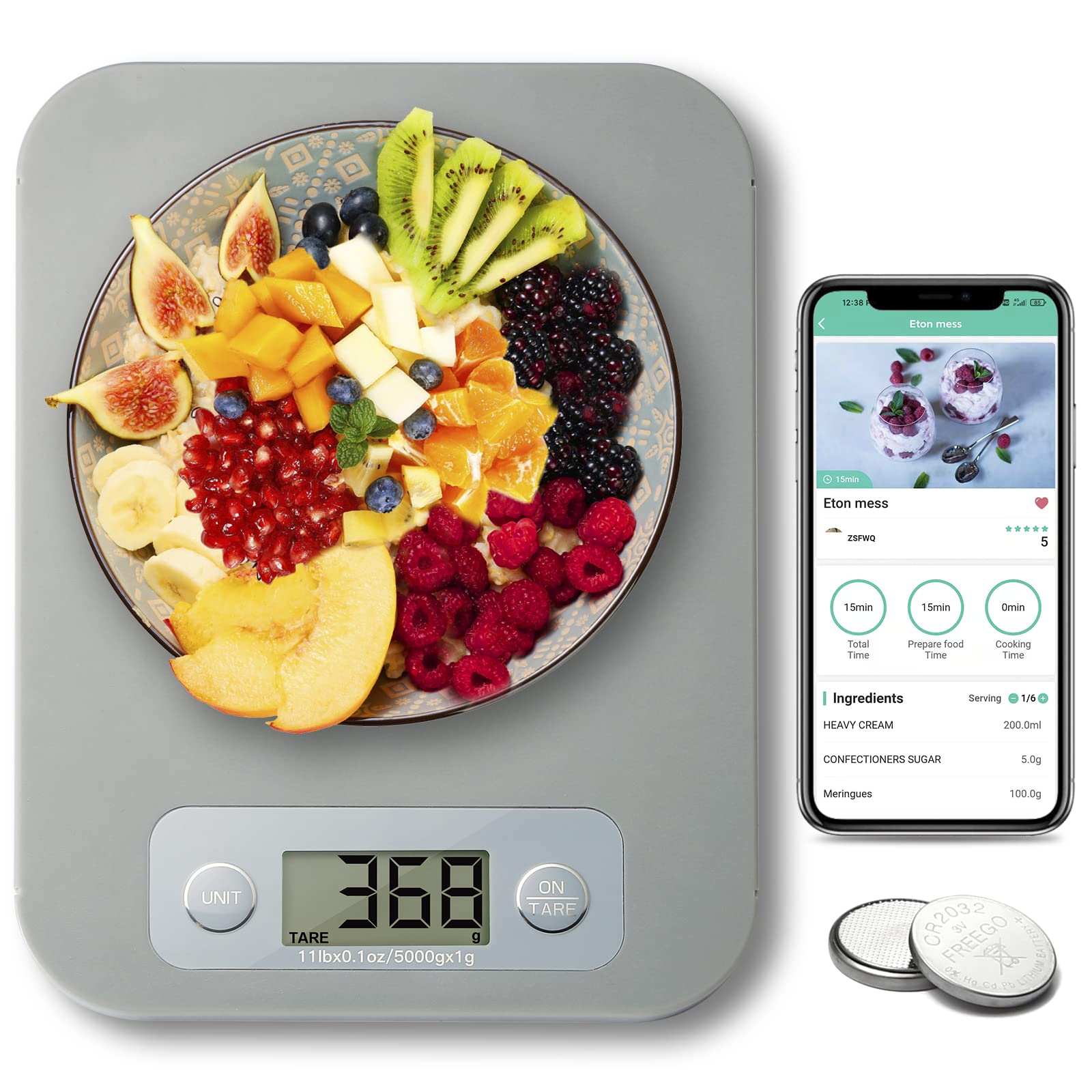 URAMAZ smart food scale with clear display for precise measurements and daily macros