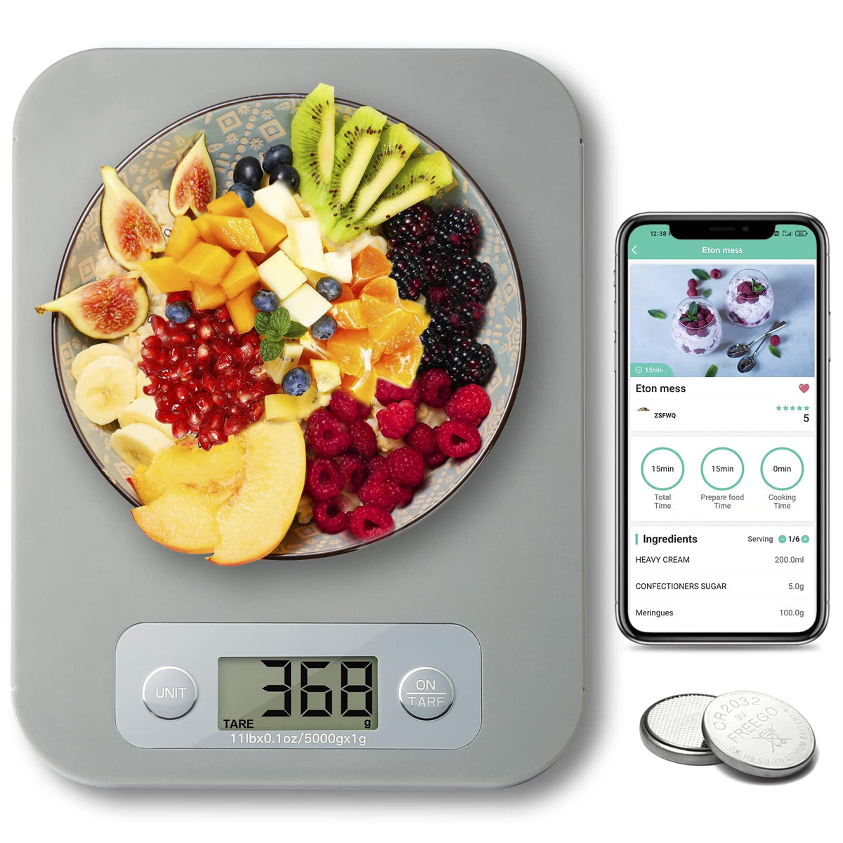 URAMAZ smart food scale with clear display for precise measurements and daily macros
