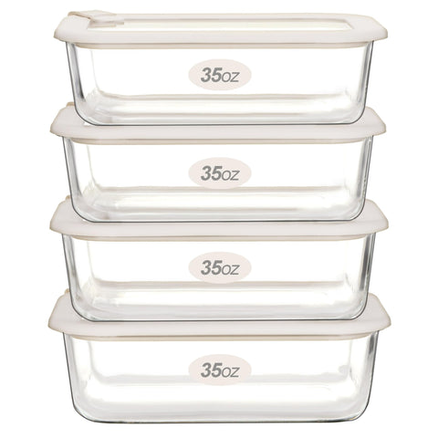 Urban Green glass container rectangular 35oz with clear walls for meal prep.