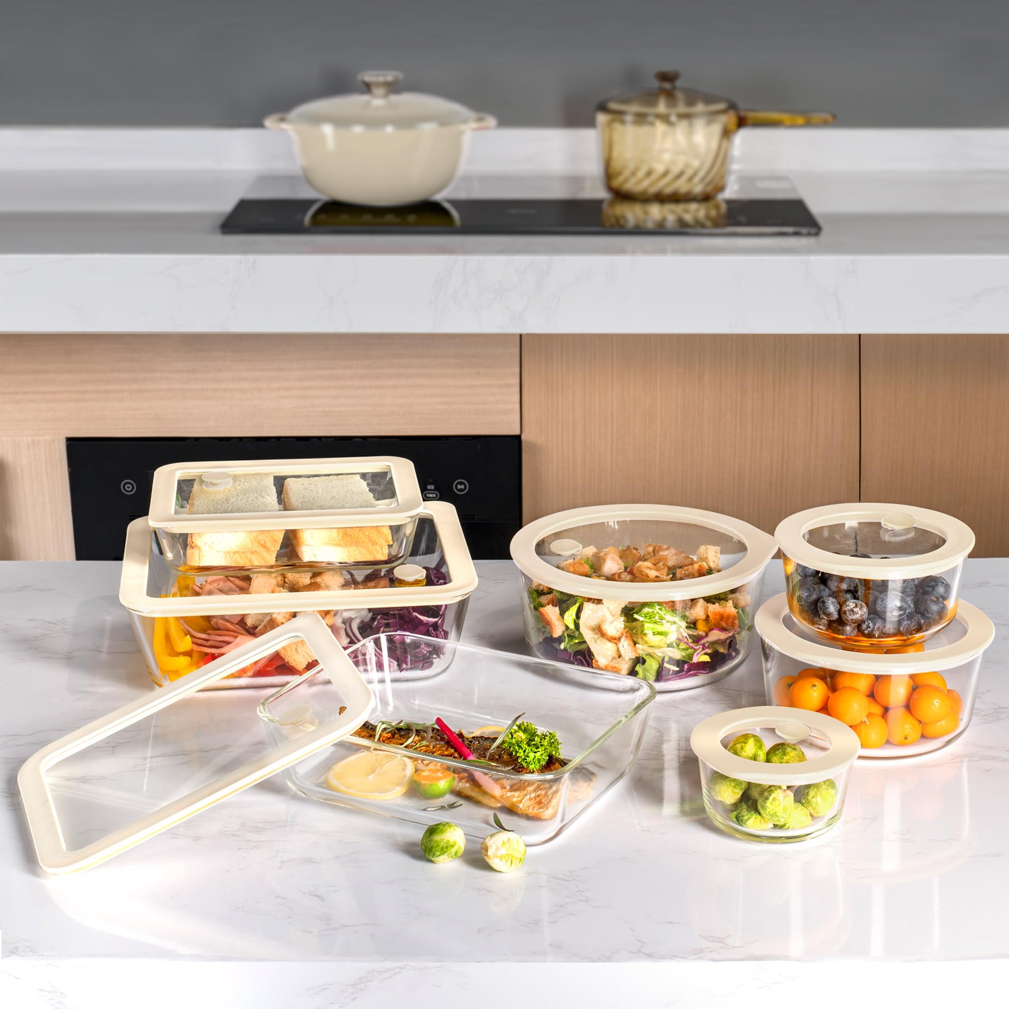 Urban Green rectangle 48oz glass container stackable and space-saving