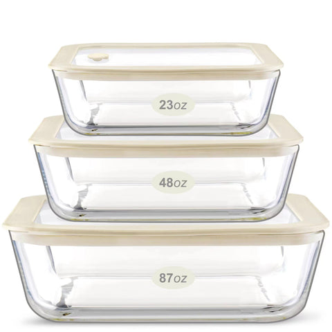 Urban Green square 65oz container in borosilicate glass keeps foods fresh and visible.