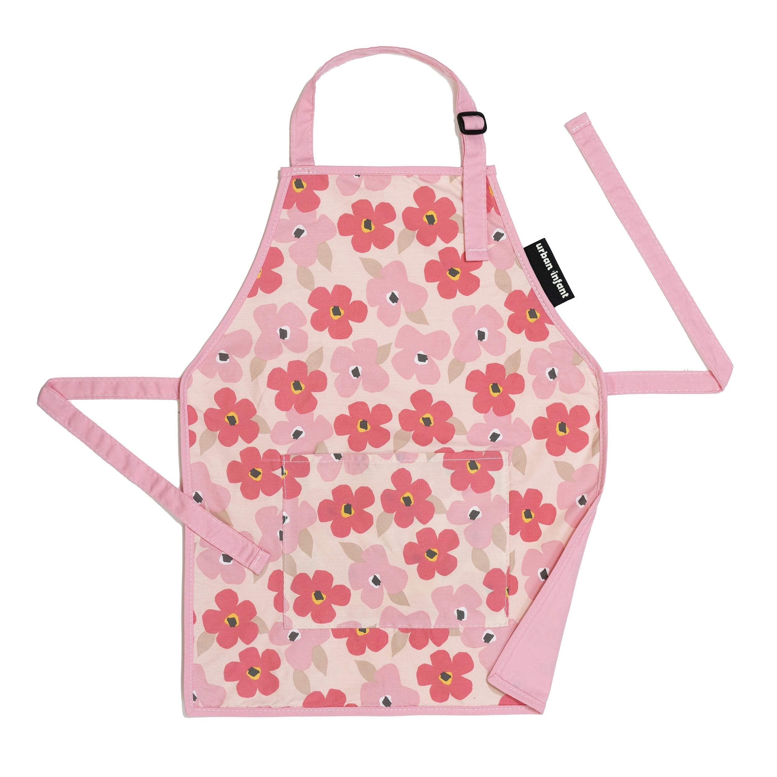 Urban Infant Little Helper apron with poppies pattern, ideal for baking and crafts.