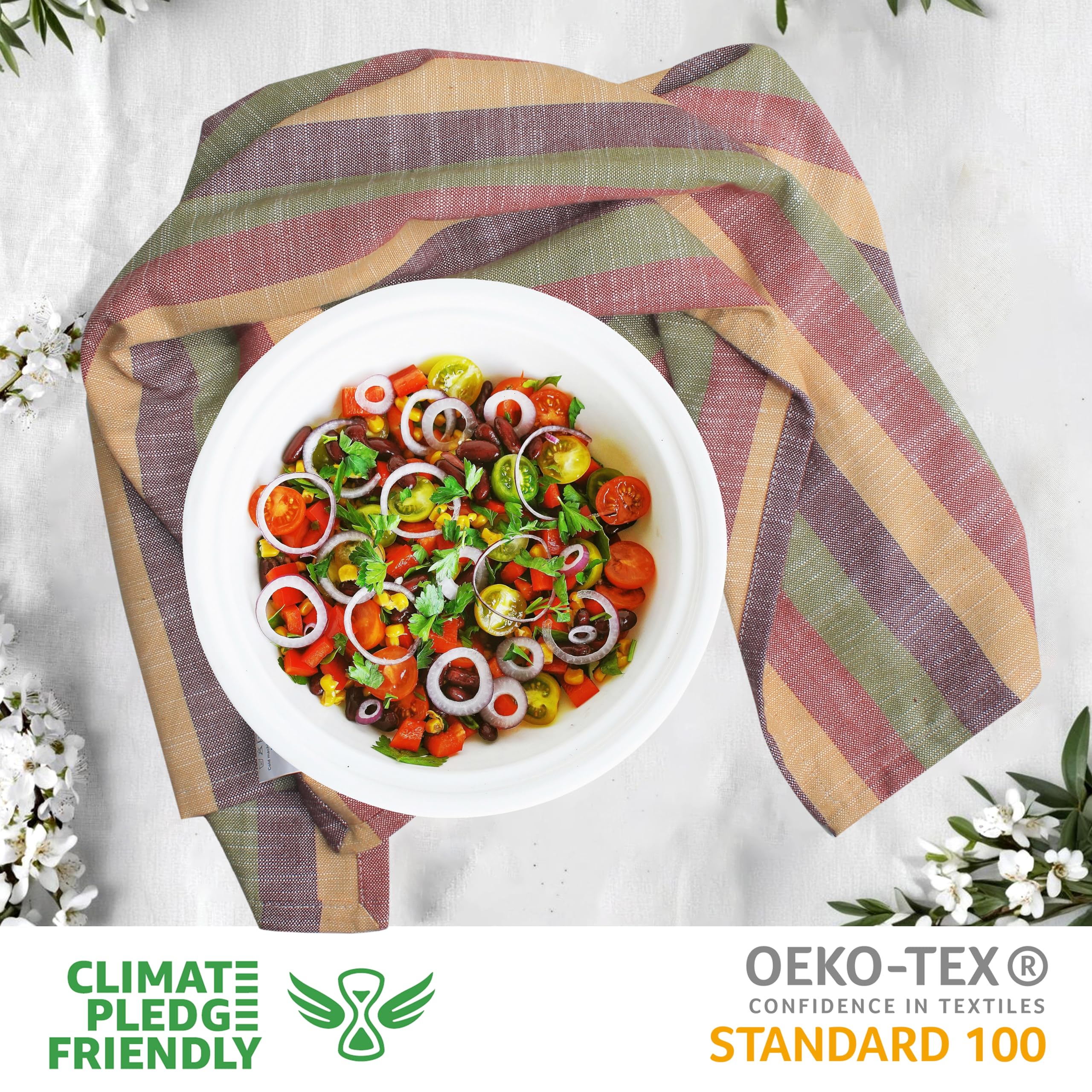 Urban Villa 100% cotton kitchen towels demonstrate high absorbency for spills.