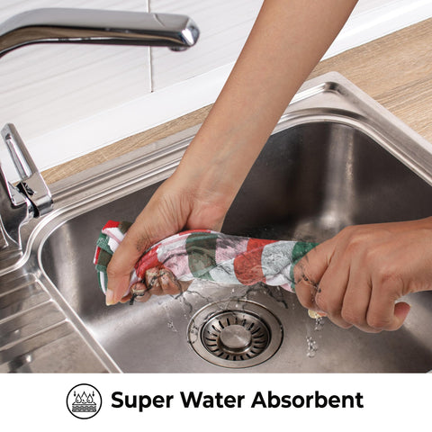 Urban Villa checkered towels pattern adds festive touch to kitchen routine.